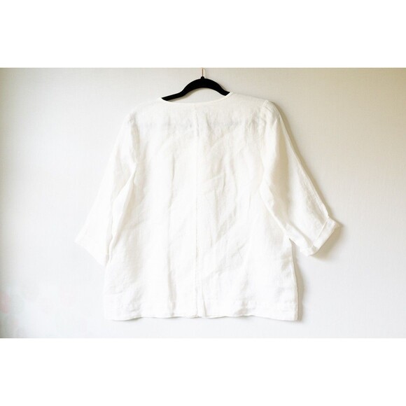 Pure Jill white linen S button down blouse 3/4 sleeve - Picture 3 of 7